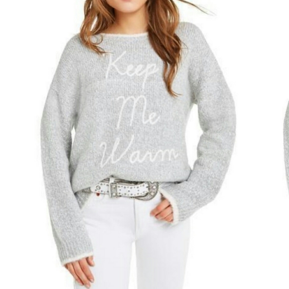 Wildfox sweater "Keep Me Warm" gray oversized crew neck women knit New - Picture 1 of 8